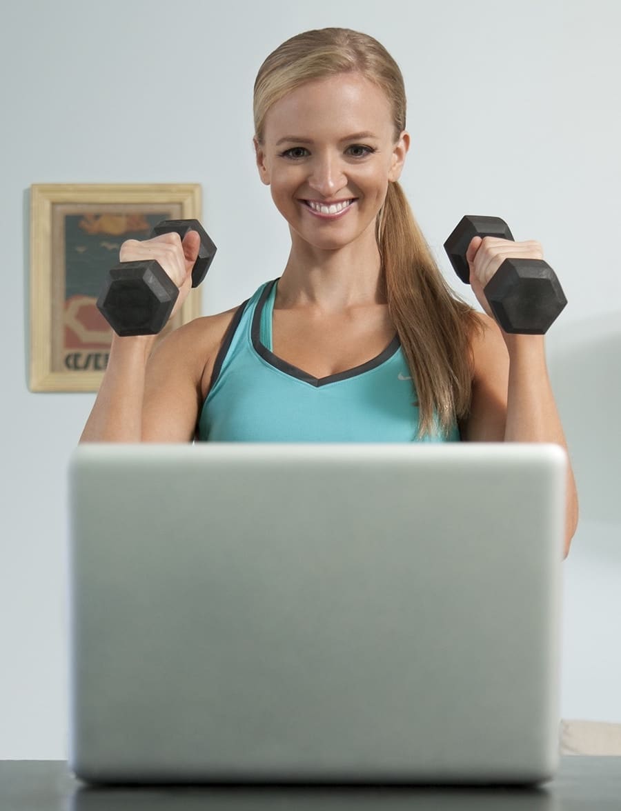 Holly Roser leading a live virtual personal training session via video call